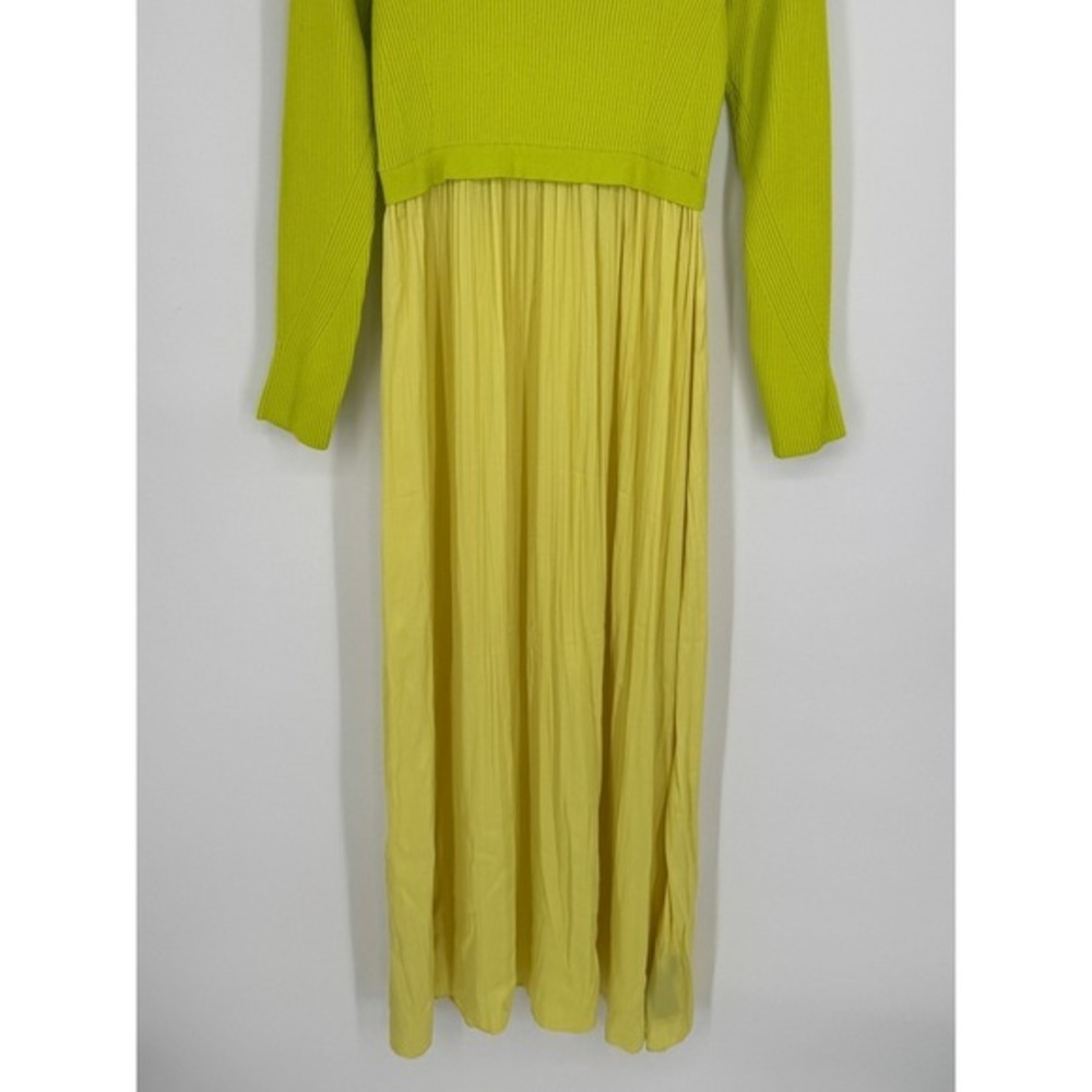 Anthropologie Thea Twofer Sweater Dress‎ L Chartreuse Yellow Ribbed Maxi Pleated - Picture 6 of 12